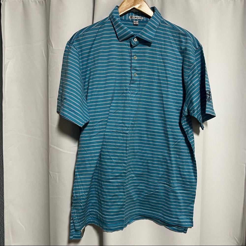 Peter Millar Golf Shirt Interlachen Country Club Mens Size L blue striped